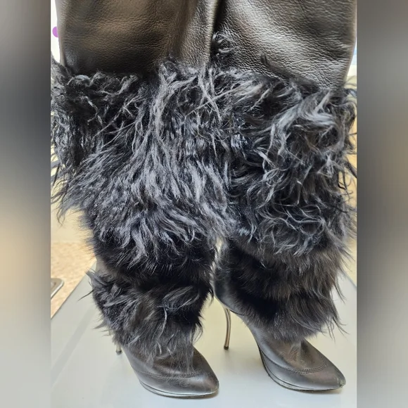 Vero Cuoio Women's Genuine Leather and Fur Knee High Boots, size 38 IT, 8 US - Picture 4 of 12